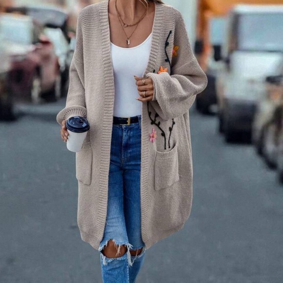 New floral print  open front  cardigan sweater - Picture 3 of 6